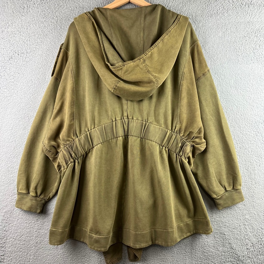 Free People Oversized Asymmetrical Zip Hoodie Jacket Olive Green Small - Picture 3 of 11